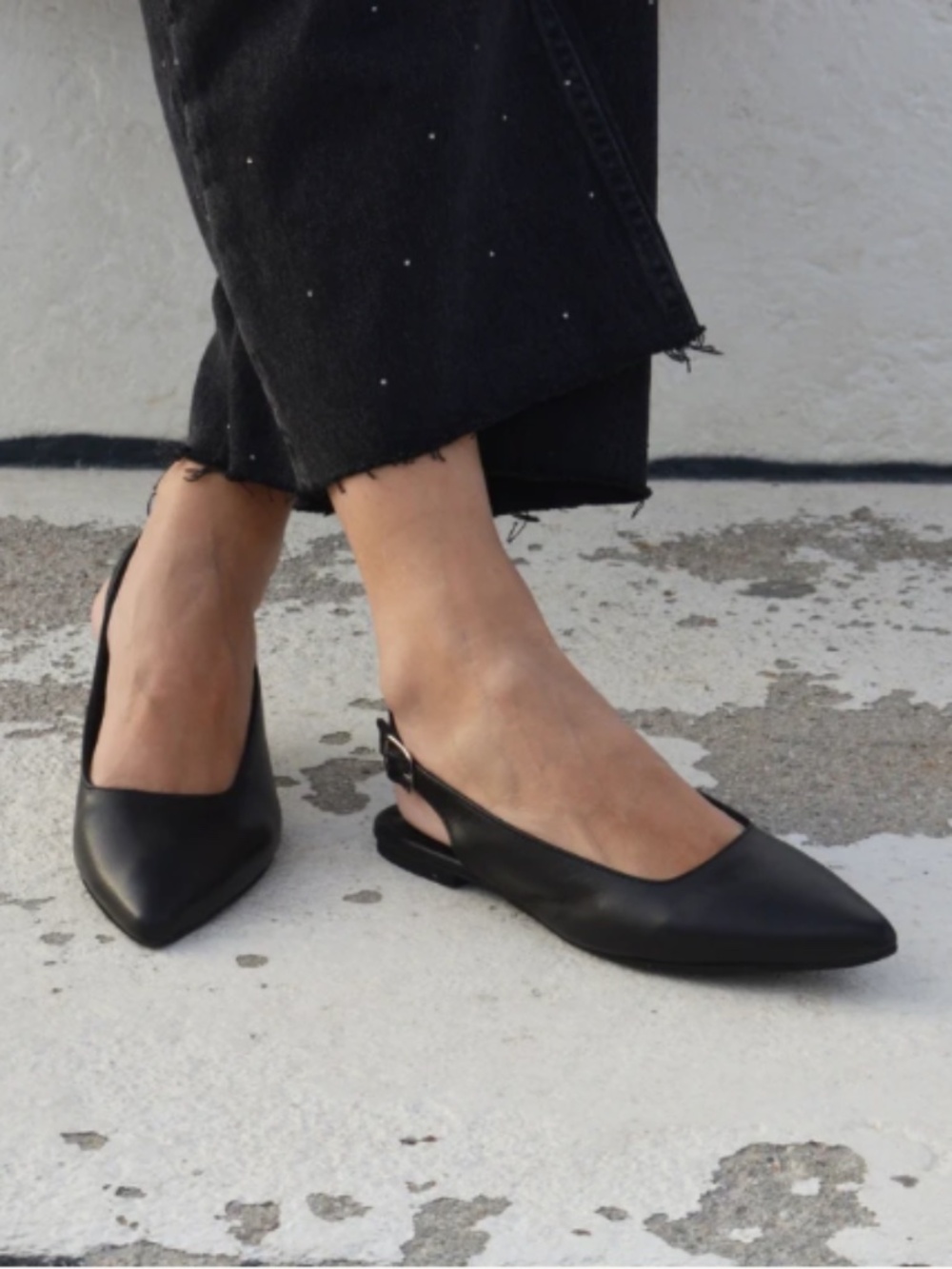 Black Leather Slingback Flats